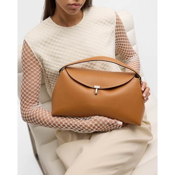 Toteme Handbags - Toteme T-Lock Top Handle Bag in Pebble Grain Leather - L Tan
